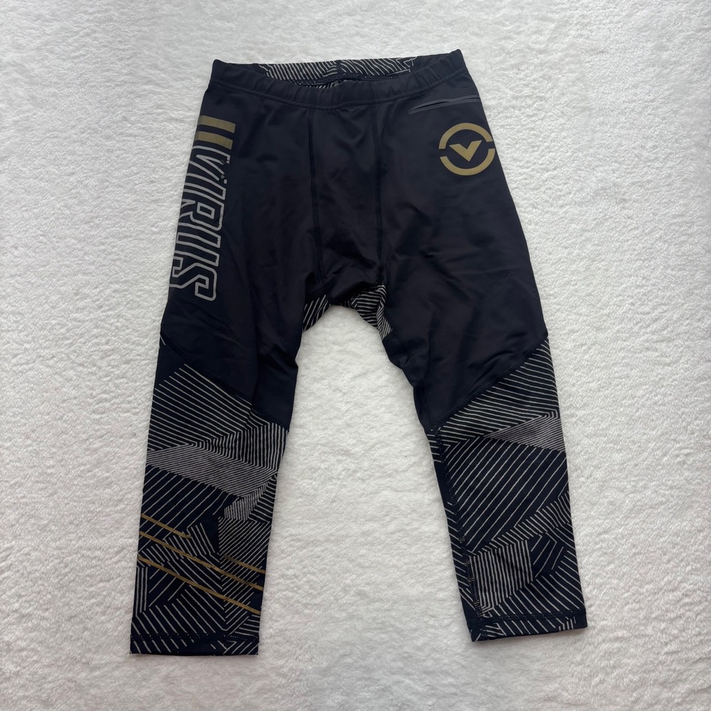 Virus Mens Compression Pants Black Gold Geometric Training Leggings Size Medium